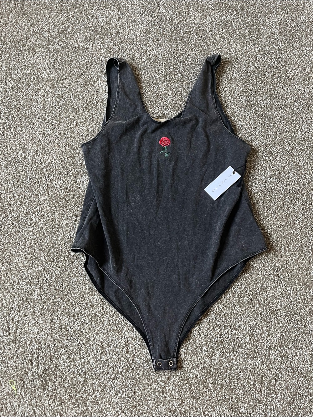 Urban Nation Women’s XL Black Rose Embroidered One-Piece Bodysuit